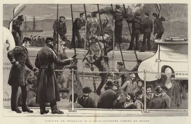 Besuch eines Panzerschiffs bei Sturm - Ausflügler kommen an Bord